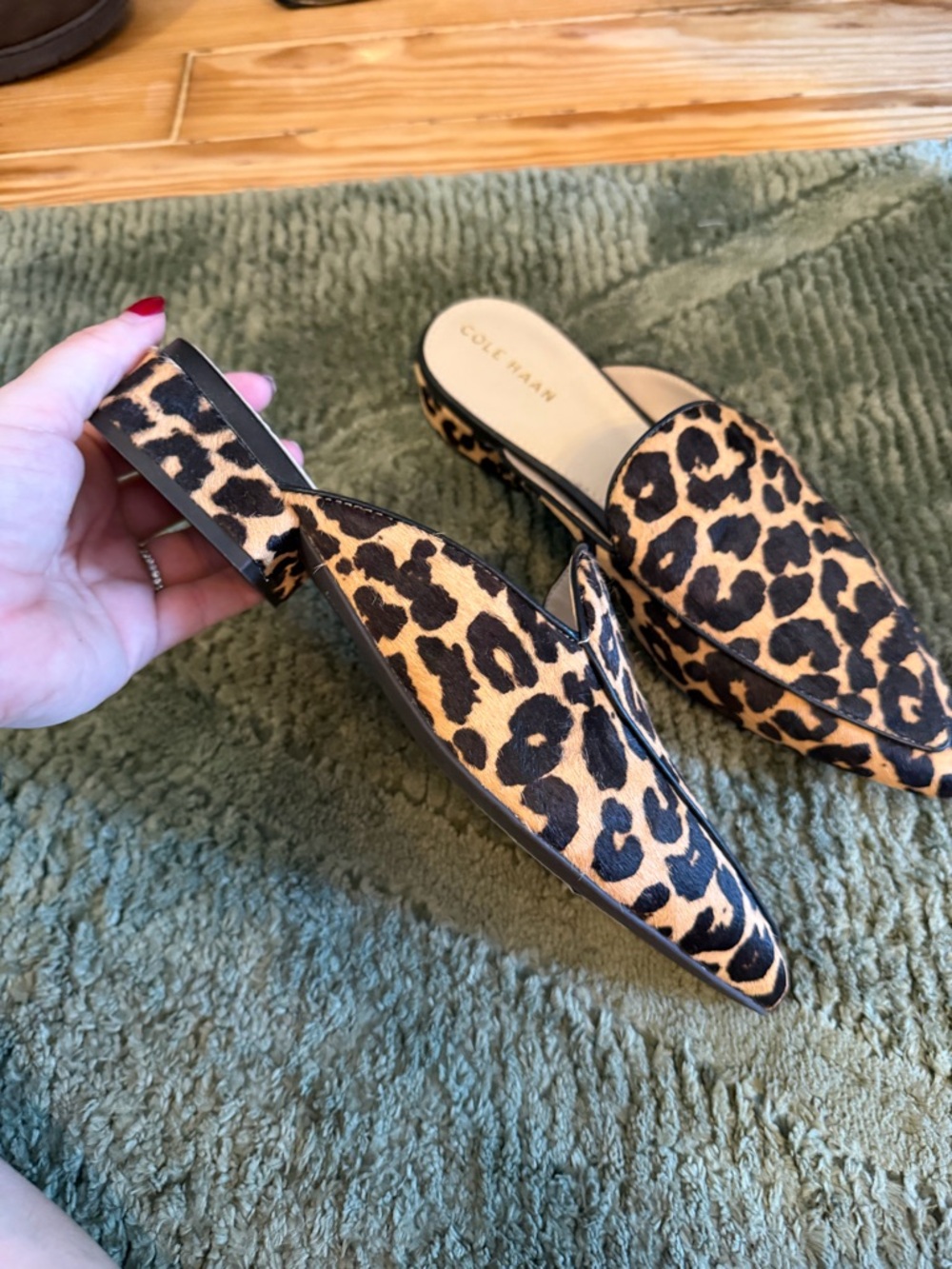 Cole Haan Leopard Print Pointed Mule - Black and Tan - Picture 3 of 5